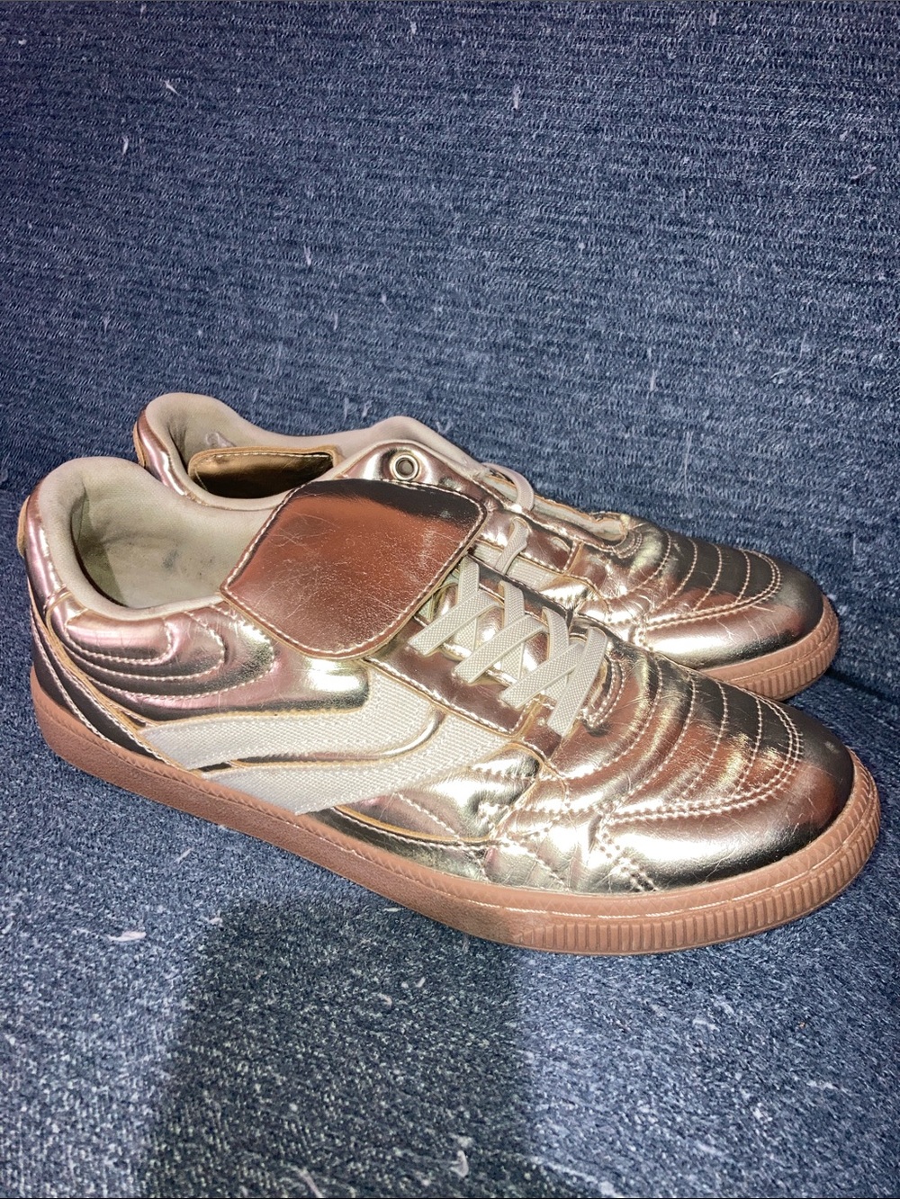 Madden NYC Women's Metallic Rose Gold Low-Top Sneakers with Strap